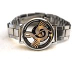 Source Unknown NWOT Treble Clef Hallow Glass Silver Tone Link Band Unisex Works Great Watch Photo 2