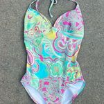 Lilly Pulitzer  Halter One Piece Swim Bikini Vibrant Pastel Floral Size 4 Photo 0