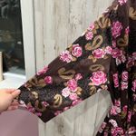 Cabernet Satin Robe Kimono Women's Brown Floral Pasiley Animal Belted Pockets XL Pink Photo 2