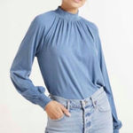 Sundry  for Evereve Blue Pima Cotton Smocked Top | M Photo 0