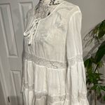 BCBGMAXAZRIA Lace Crochet Boho Western Bell Bat Sleeve Super Flare Bikini Coverup Beach Yacht Wedding Slip Dress Photo 3