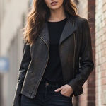 Clara Sunwoo Metallic Liquid Leather Biker Jacket Medium Women Copper Textured Black Photo 0