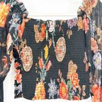 B+Vestry Floral Print Ruched Long Sleeve Mesh Going Out Bustier Blouse Size L Black Size L Photo 7