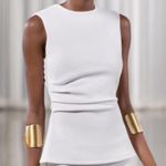 ZARA  NWT white peplum knit ruched white ivory top Photo 1