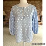 ZARA  Blue Embroidered Polka Dot Balloon Sleeve Top XS Photo 1
