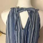 a.n.a Blue Striped Sleeveless Cutout Blouse Photo 4