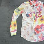 Desigual Embroidered Floral Long Sleeve Roll Tab Shirt Medium Western Rockabilly Photo 1