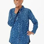NEW G.I.L.I. Printed Denim Button Front Top Animal Print Spots Sz S Blue Photo 0