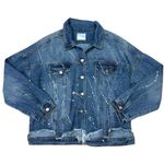 O&O Blue Paint Splatter Cropped Denim Jacket Size Large Casual Denim Jacket Photo 11