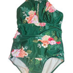 Womens Green Floral Halter One Piece Swimsuit XXL‎ Photo 0