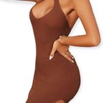 SheIn Criss Cross Halter Neck Ribbed Knit Side Slit Mini Dress Photo 0