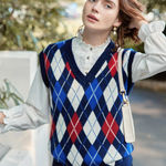 Simply Retro Argyle Knit Sweater Vest Blue Red White Medium Photo 0