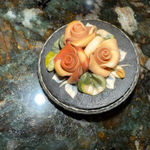 Handmade‎ Vintage Rose Cameo Brooch Pin Victorian Style Porcelain Floral Pink Black Photo 2