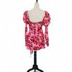 For Love & Lemons  Huda Satin Mini Dress Puff Sleeve Gloves Floral Coquette Sz M Photo 6