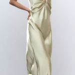 ZARA NWT Satin Sweetheart Midi Dress Size XL Pistachio Green Cocktail Wedding Photo 0