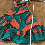 Sika Mia leaf Ruffle cotton sleeveless midi teal black tropical dress 0 NWT Green Photo 6