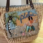 NEW! Hawaiian Beaded Aloha Hula Girl Adorable Beachy Tote Bag 100% Corn Husk Photo 0