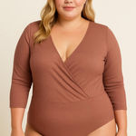 Forever 21  Mauve Wrap Ribbed Bodysuit Photo 0