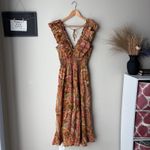 Love The Label Dress Tiered Ruffle Cotton Topanga Maxi Dress Coral‎ Print Size M Brown Size M Photo 1