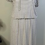 NY & Company Striped Hooded Maxi Dress with Drawstring V Photo 0