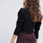 Free People  Black Ribbed Puff Shoulder Mock Neck Sweater - Size Small Photo 5