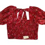 Band of the Free Joelle Crimson Red Floral Print Smocked Boho Top Women’s Medium Photo 5
