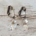 Vintage Clip On Earrings Iridescent Dangle with Clear Stone Accent Photo 0