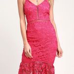 Lulus Taliah Sleeveless Floral Lace Crochet Trim Midi Trumpet Dress Hot Pink S Photo 0
