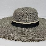 Womens Beach Hat One Size Black Tan Straw Wide Brim Fringe Summer Beach Sun Hat Photo 4