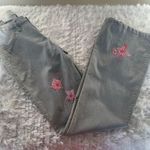 Jasmine Gray Deadstock Low Rise Flare Jeans Pink Floral Embroidery Sz 7/8 Photo 0