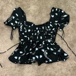 Self Portrait Gathered Puff Sleeve Geometric Print Silky Top Size 2 Blue Photo 2