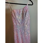 Midnight Doll  One Shoulder Pink Sequin Gown with Front Slit Size 0 Photo 2