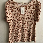 💥🆕 Como Blu Smocked All Over Print Short Sleeve Top M🆕 Brown Size M Photo 3