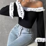 Off the Shoulder Flounce Style Sleeved Sweater Black Size M Photo 14