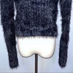 Urban Outfitters Solid Black Fuzzy Cropped Stretchy Crew Neck Sweater Small Photo 3