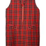 Vintage 90s 1990s red black white plaid zip up dress jumper 10 Size L Photo 0