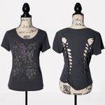 Forever 21  Gray Floral Beaded Cutout Back T-Shirt SZ M Photo 1