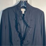 Chico's Chico’s 1 Black Novelty Trim Ponte Military Jacket Ruffle Trim Blazer Sz 8 Photo 1