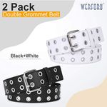 Korean style leather double hole belt black with chain fashion white belt Photo 1