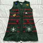 99 Jane Street Christmas Cardigan Womens Medium Green Open Front Holiday Vest Photo 0