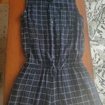 Ann Taylor  Sleeveless Navy and White Grid Jumpsuit Size 4 New Never Worn Linen Photo 0