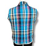 Company Collection Womens Quilted Plaid Vest Sleeveless Blue Pink Tan XL Photo 4