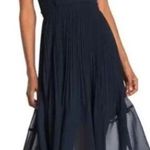 Club Monaco Navy Romantic Pleated Flounce Ruffle Sleeves Midi Dress Size 6 Photo 0