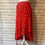 Billabong Dancing Till Dawn Red Floral Midi Wrap Skirt Size Medium Photo 8