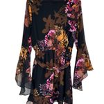 City Chic Malaga Floral Mini Dress in Black size S/16 Bell Sleeve Faux Wrap Photo 9