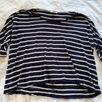 Bar III Navy & white striped wide cropped shirt Photo 0