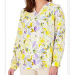 Denim & Co Top 5X Plus Yellow Floral Popover V Photo 0