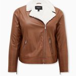 Torrid Cognac Faux Leather Sherpa Lined Moto Jacket Women’s Plus Size 0X Photo 5