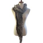 Semi Sheer Large Square‎ Neutral Scarf w Fringe Brown Photo 1