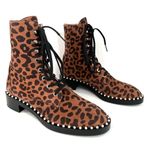 Stuart Weitzman Sondra Leopard Cheetah Suede Leather Combat Boots US 6.5 - EU 37 Photo 10